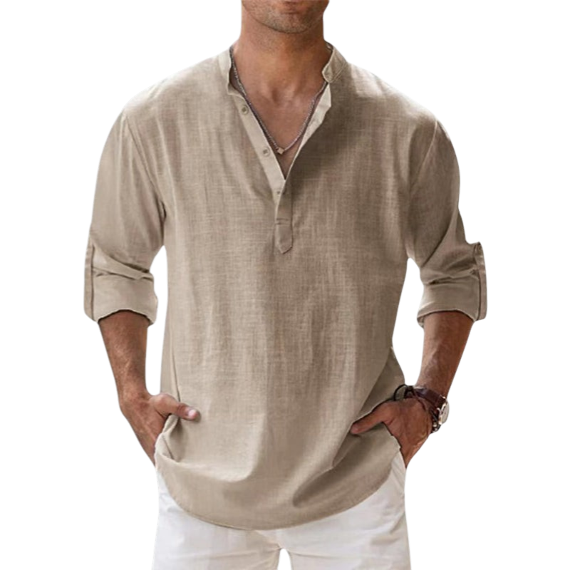 Drew - Lightweight Linen Henley Shirt for Men in Spring and Summer