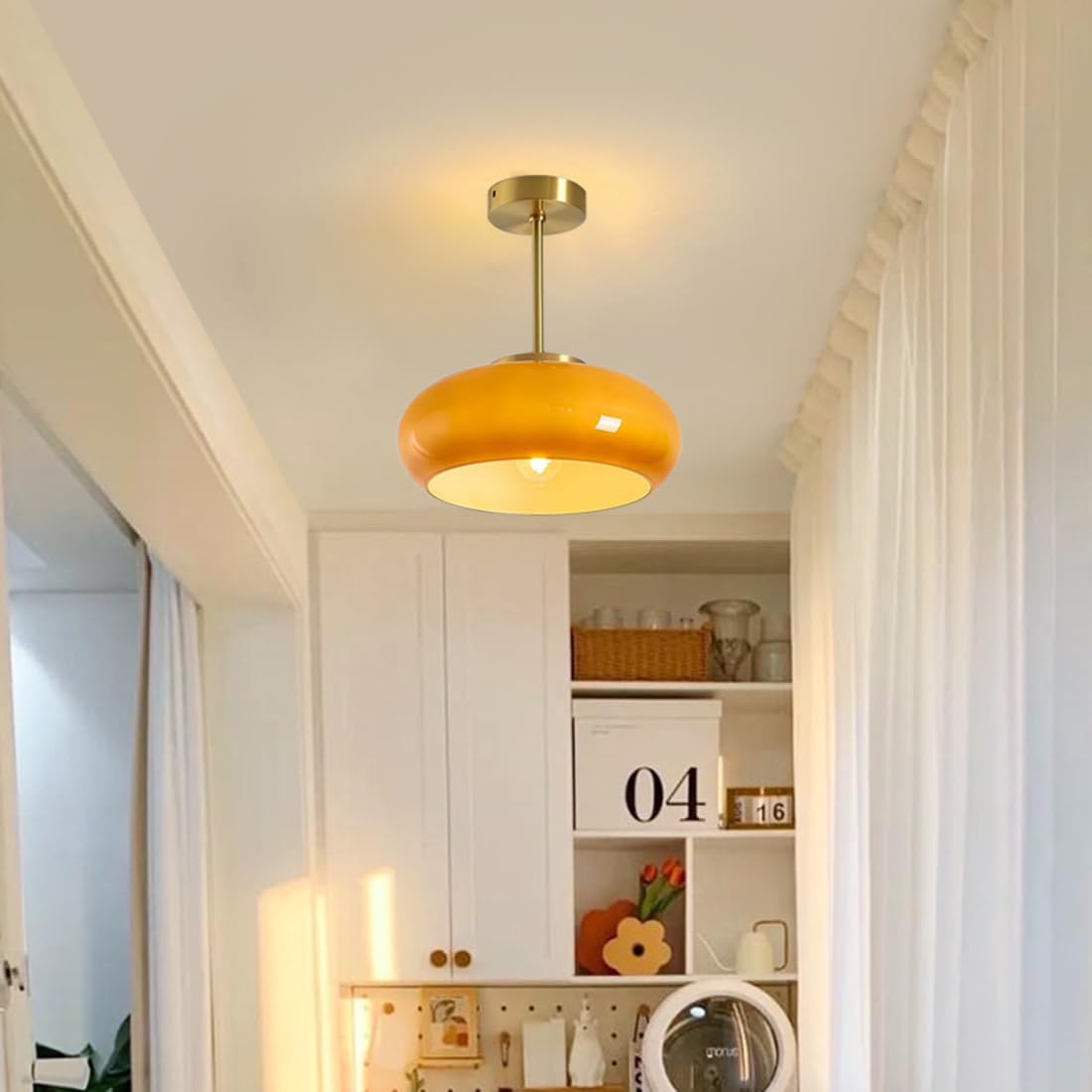 Ambrelle – Round Ceiling Light with Amber Glass Shade