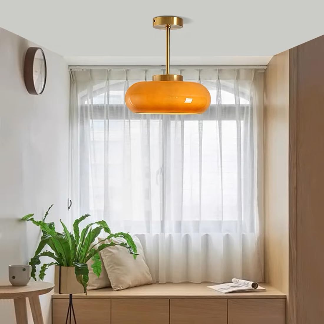 Ambrelle – Round Ceiling Light with Amber Glass Shade