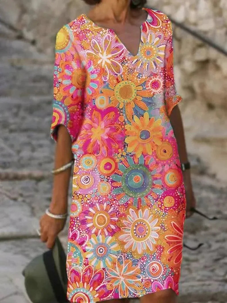 Philipa - Charming Floral Dress with V-neck Design for Women