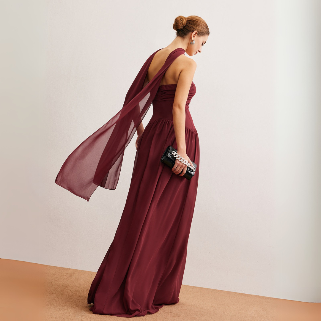 Angela - Elegant Burgundy Chiffon Maxi Dress for Timeless Style