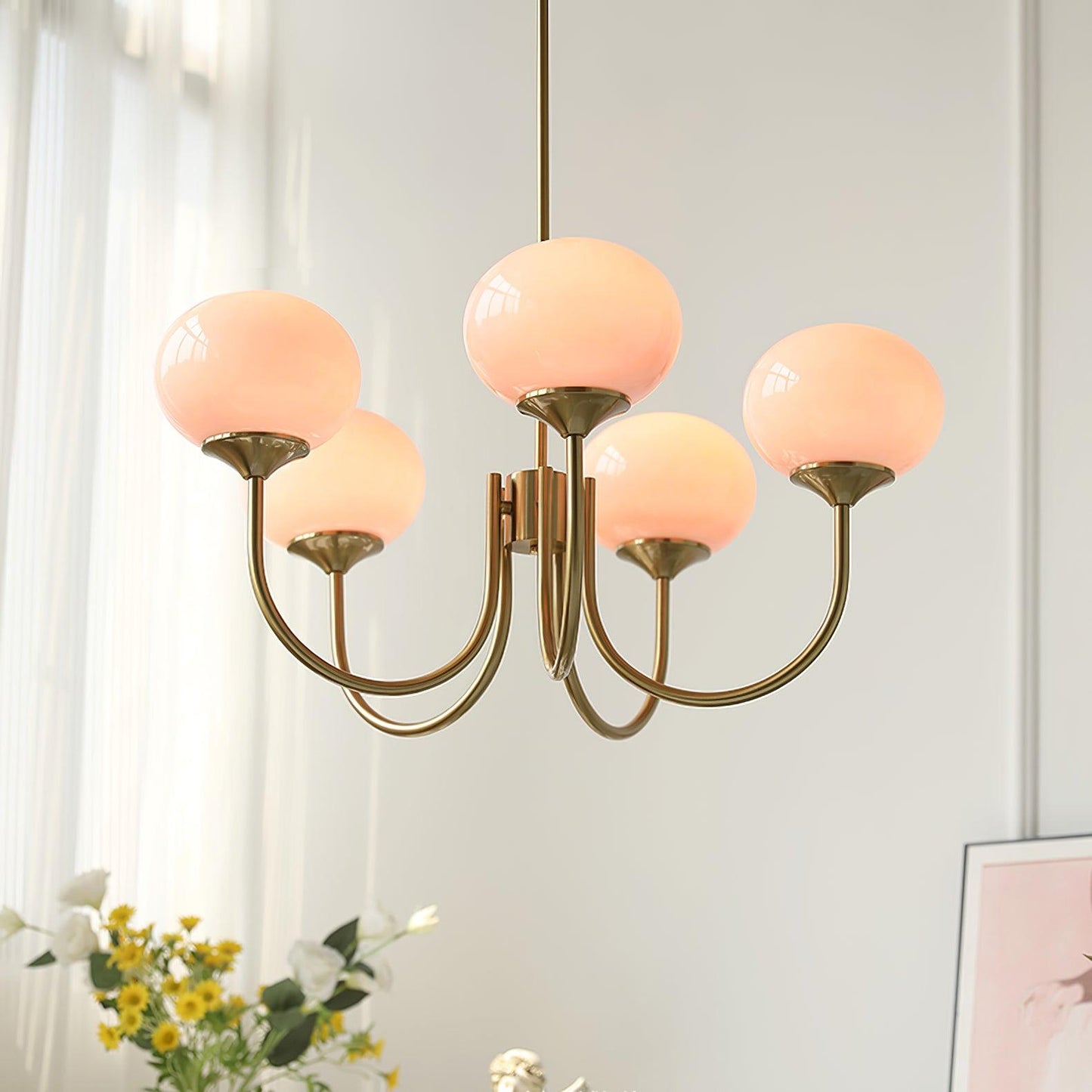 Mysten - AuroraGlow Marshmallow Chandelier Pink Glass Globes