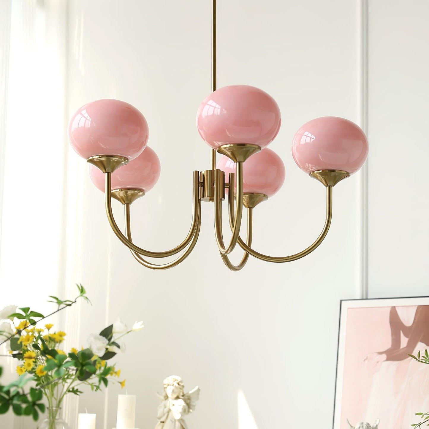 Mysten - AuroraGlow Marshmallow Chandelier Pink Glass Globes