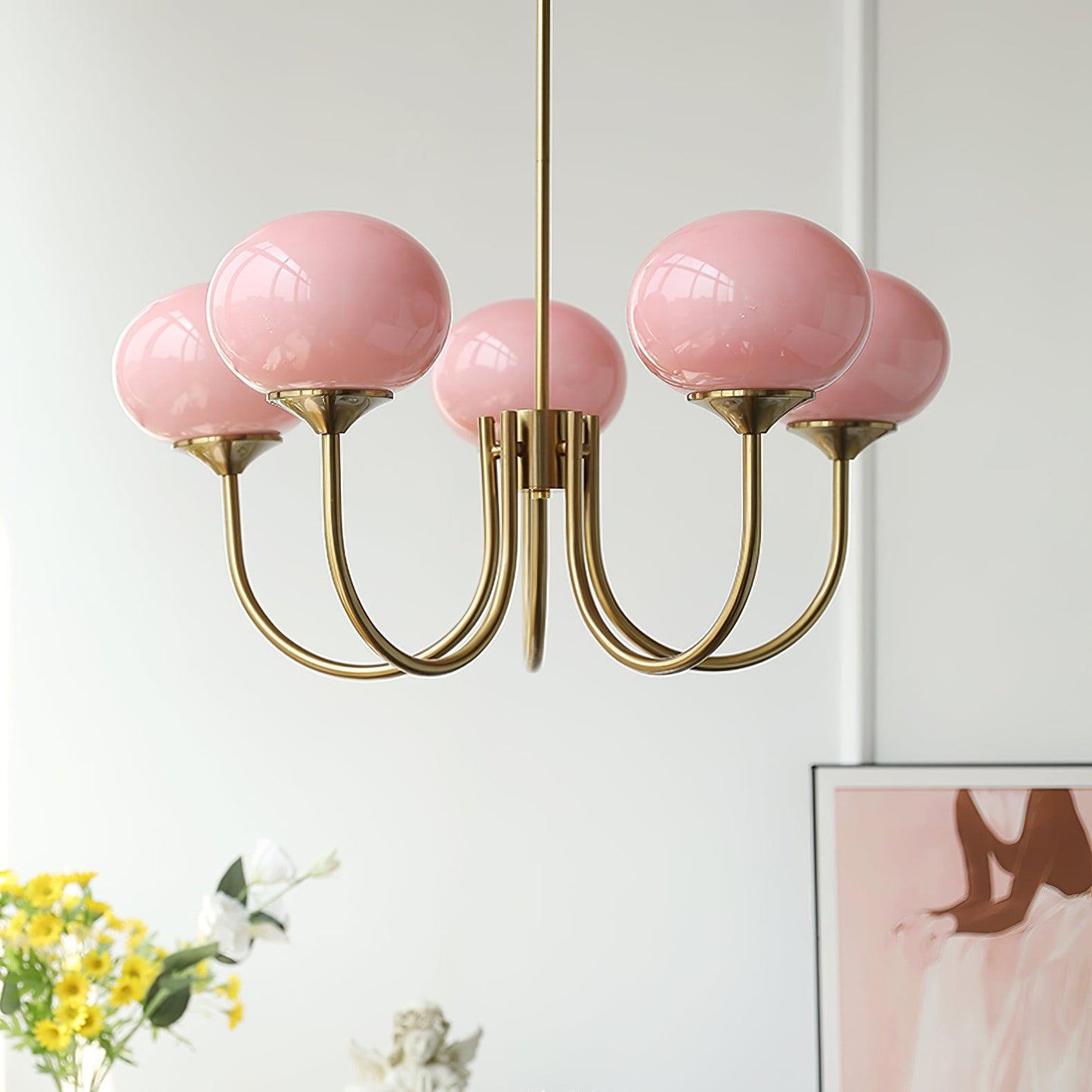 Mysten - AuroraGlow Marshmallow Chandelier Pink Glass Globes