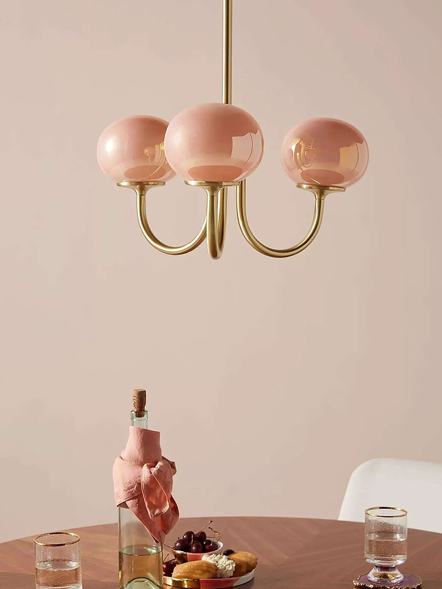 Mysten - AuroraGlow Marshmallow Chandelier Pink Glass Globes