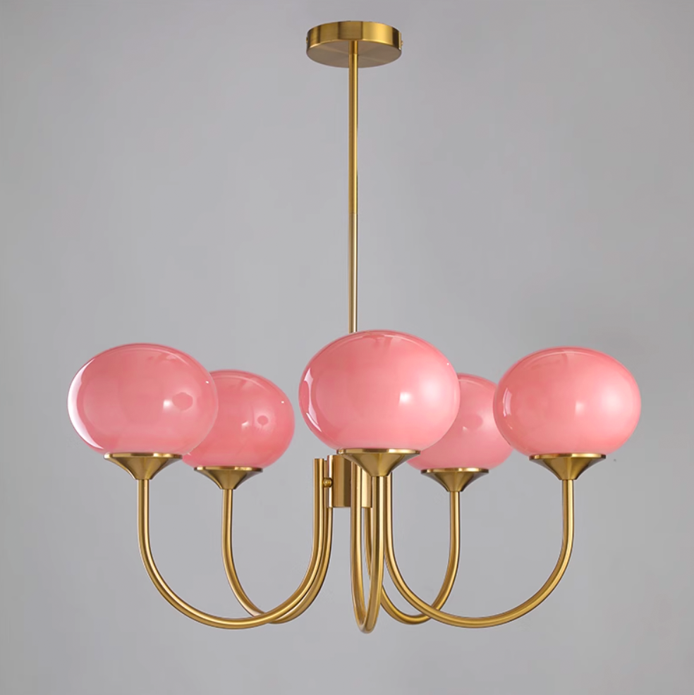 Mysten - AuroraGlow Marshmallow Chandelier Pink Glass Globes