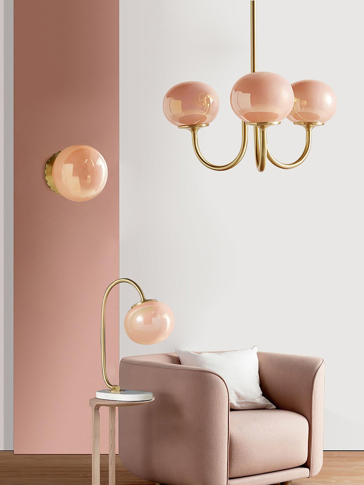 Mysten - AuroraGlow Marshmallow Chandelier Pink Glass Globes