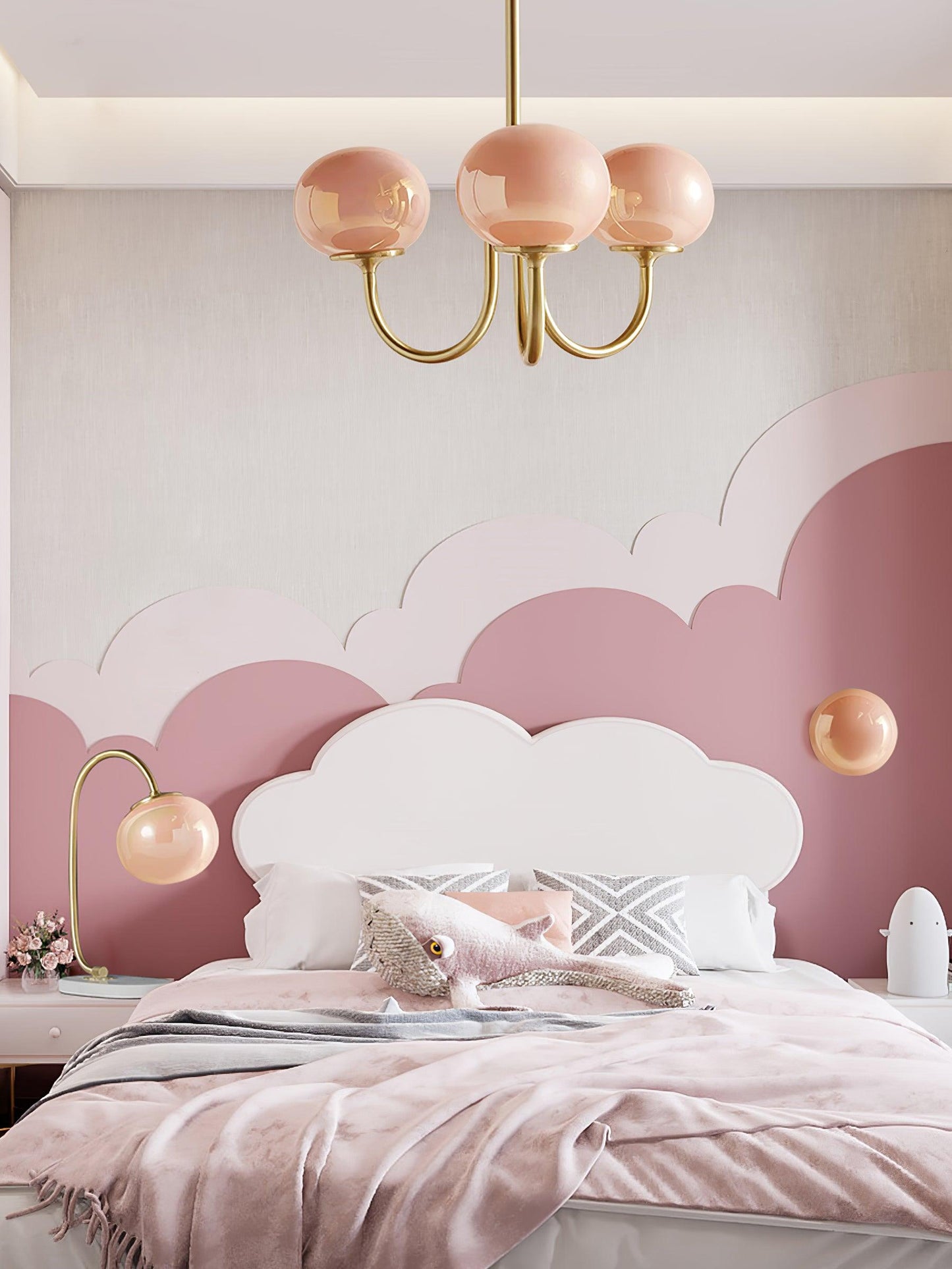 Mysten - AuroraGlow Marshmallow Chandelier Pink Glass Globes