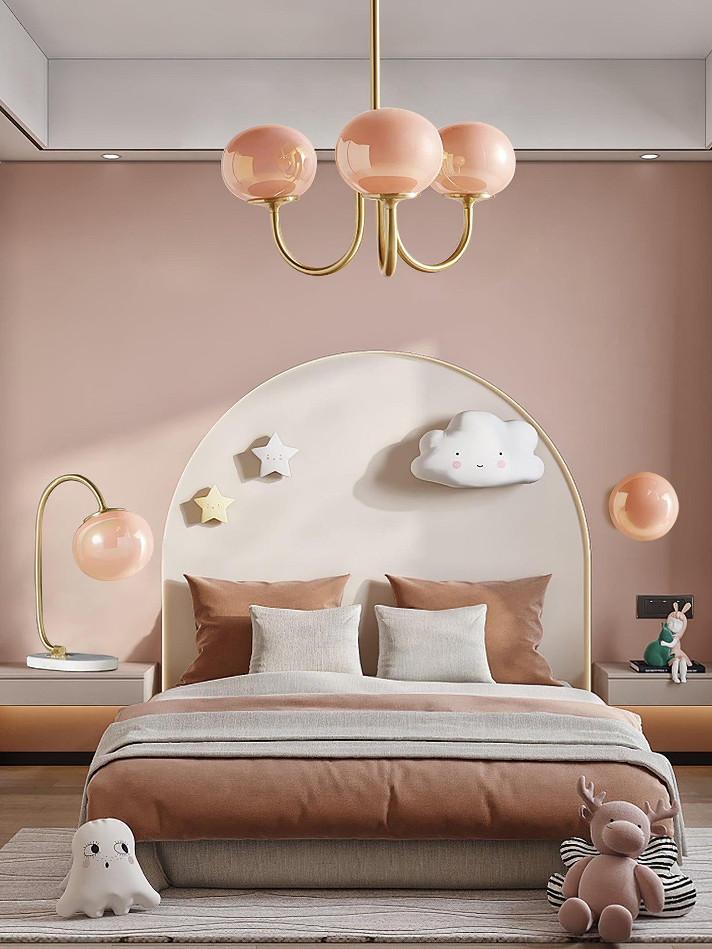 Mysten - AuroraGlow Marshmallow Chandelier Pink Glass Globes