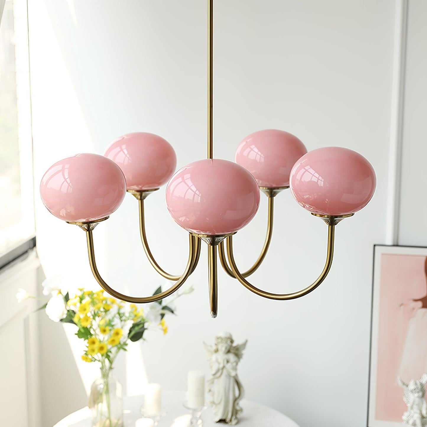 Mysten - AuroraGlow Marshmallow Chandelier Pink Glass Globes