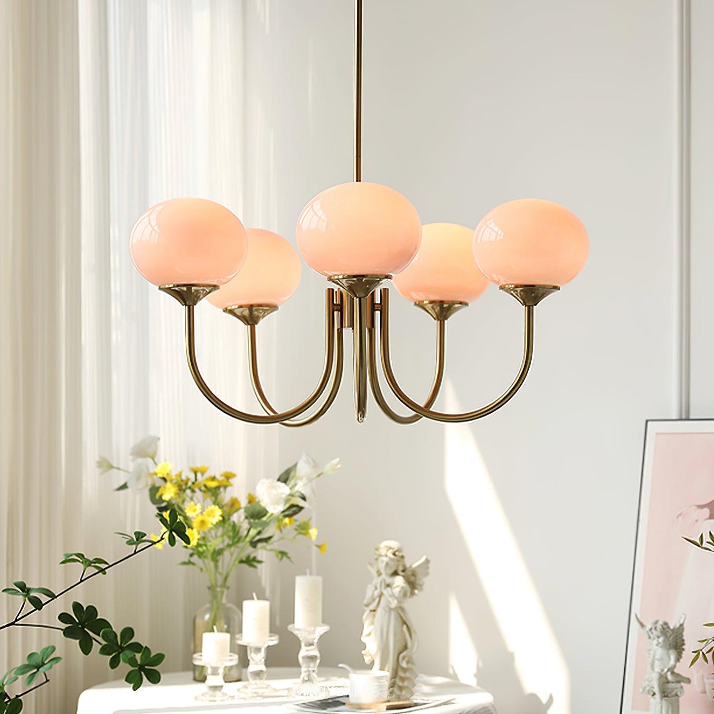 Mysten - AuroraGlow Marshmallow Chandelier Pink Glass Globes