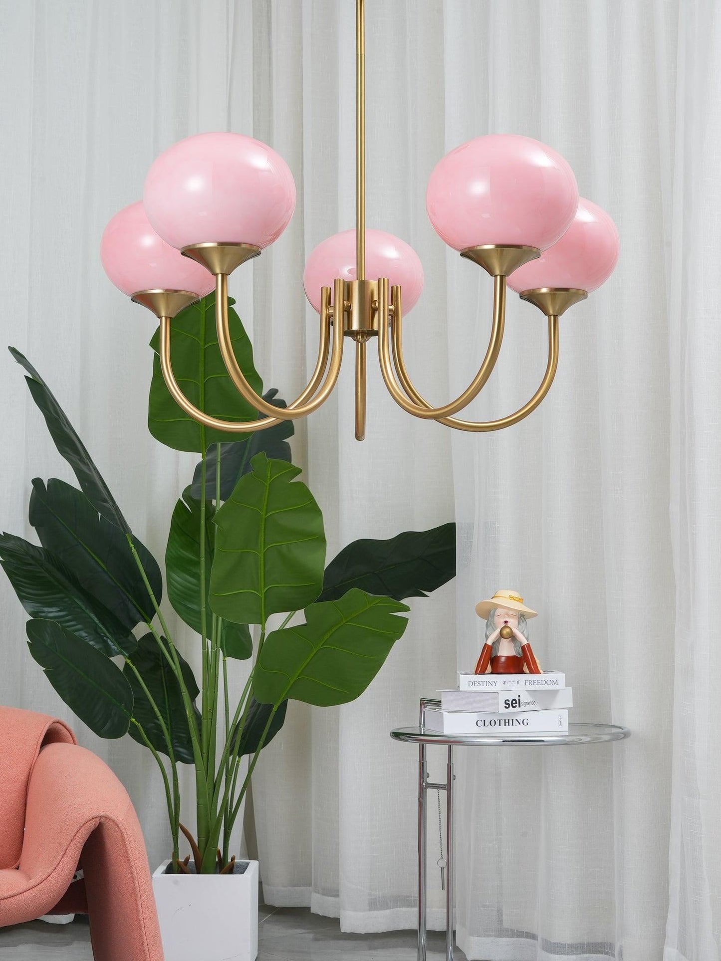 Mysten - AuroraGlow Marshmallow Chandelier Pink Glass Globes