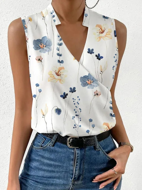 Hermione - Floral Women's Blouse with V-neck and Sleeveless Design