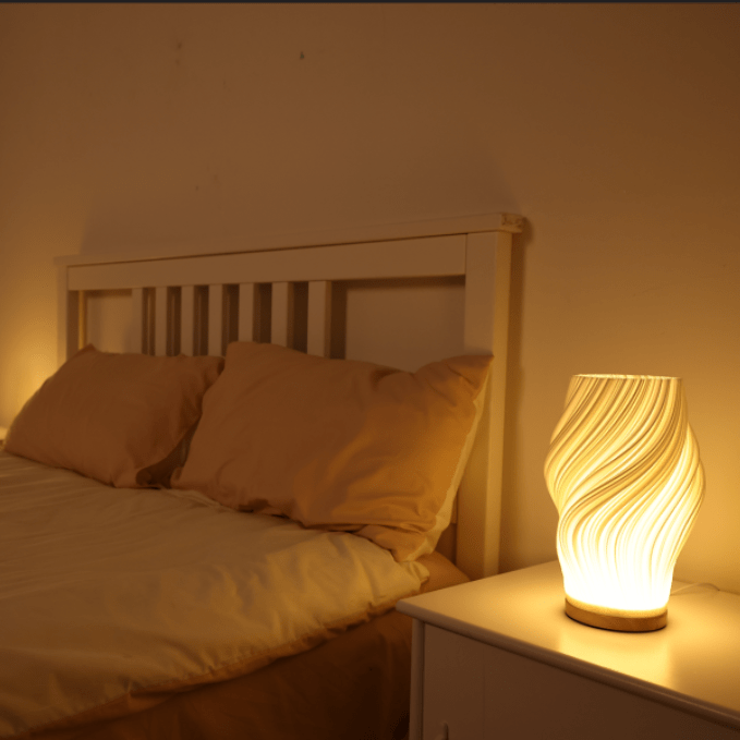 Torchora - Serene Wavecrest Lamp With Warm Wood Base Glow