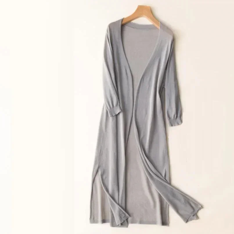 Adalina - Lightweight Women's Long Cardigan with Open Front and 3/4 Sleeves