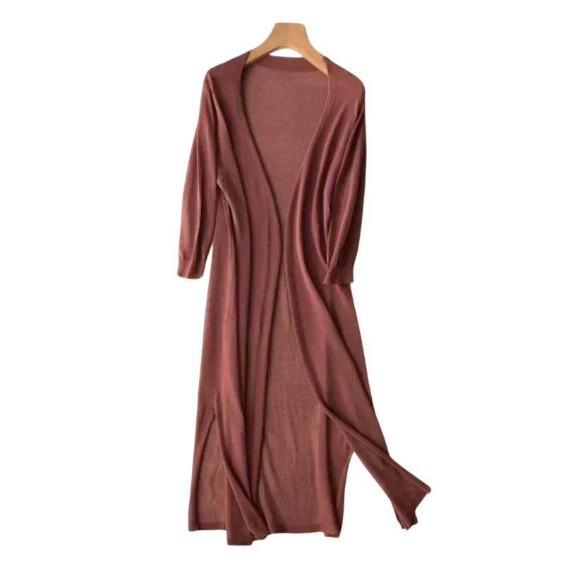 Adalina - Lightweight Women's Long Cardigan with Open Front and 3/4 Sleeves