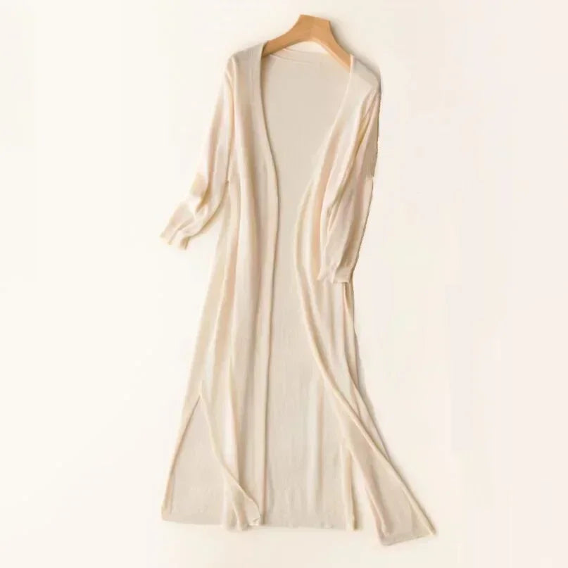 Adalina - Lightweight Women's Long Cardigan with Open Front and 3/4 Sleeves