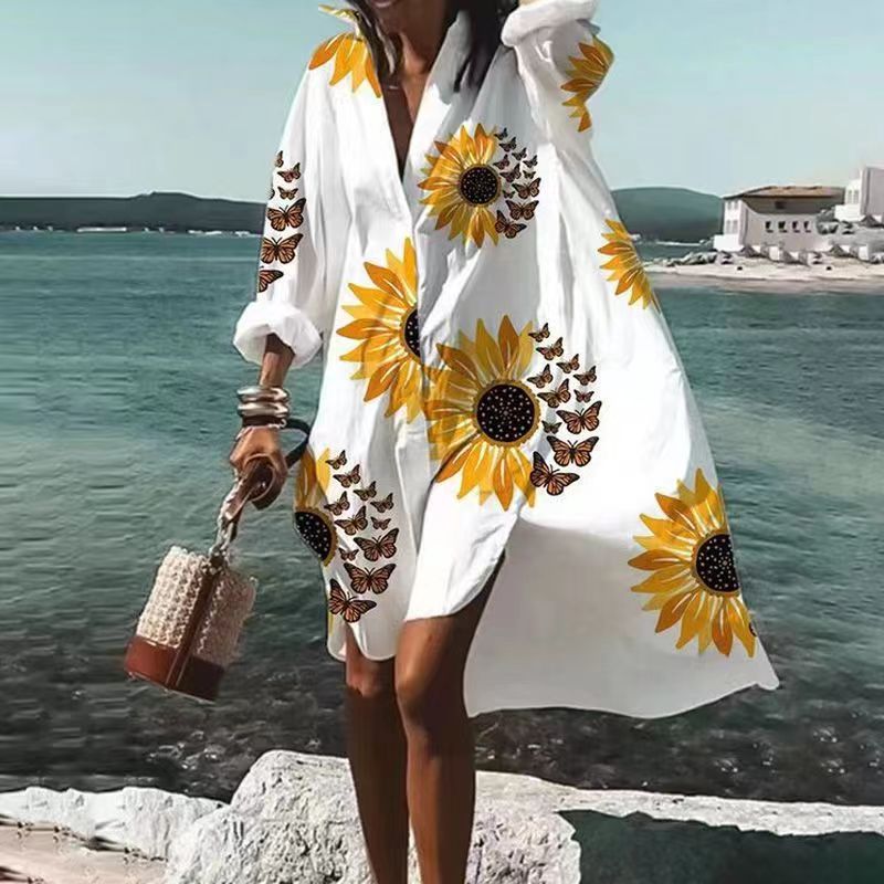 Zephyra - Stylish Women's Long-Sleeved V-neck Dress with Abstract Print