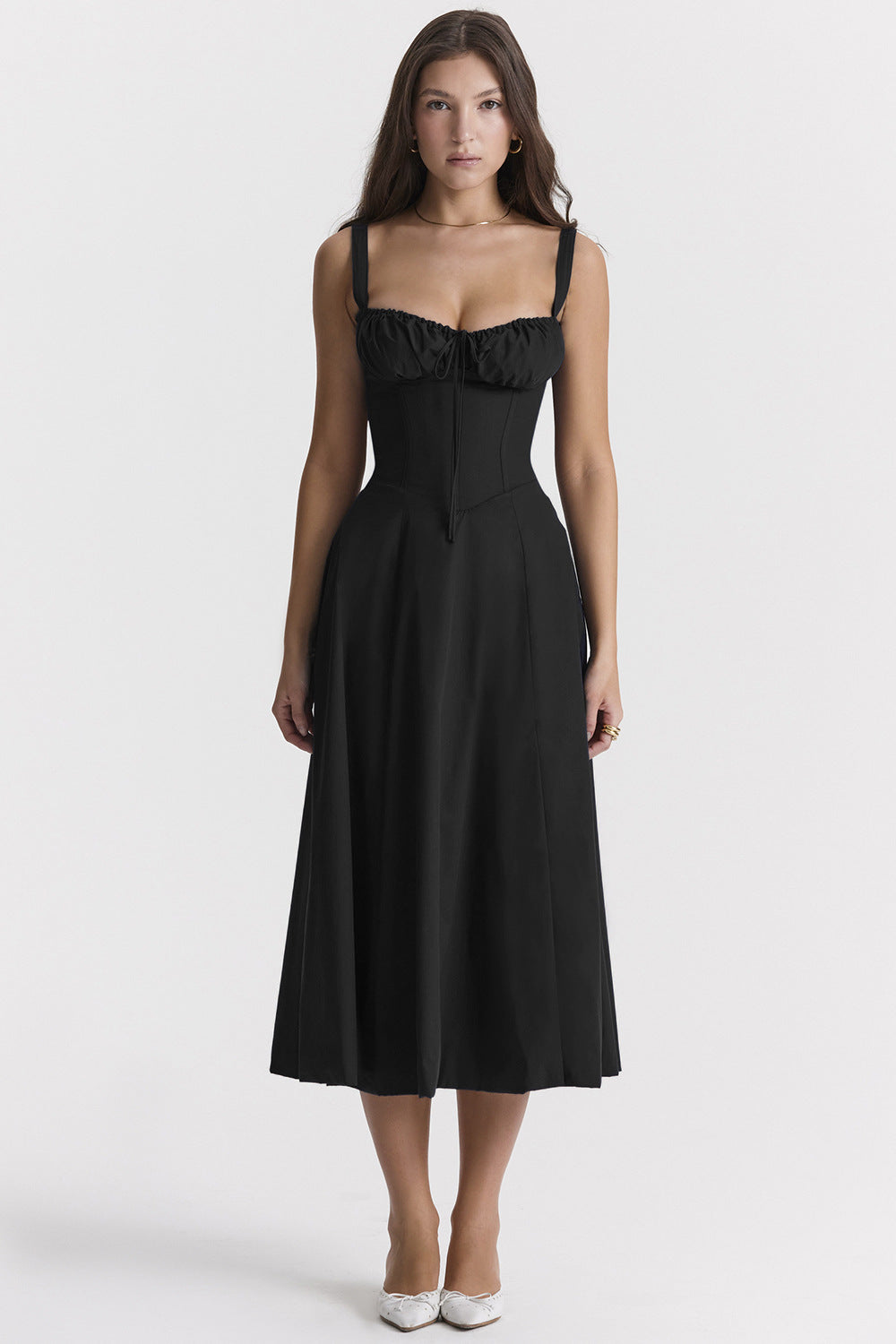 Nooria - Elegant Women's Floral Midi Dress with Flared Skirt