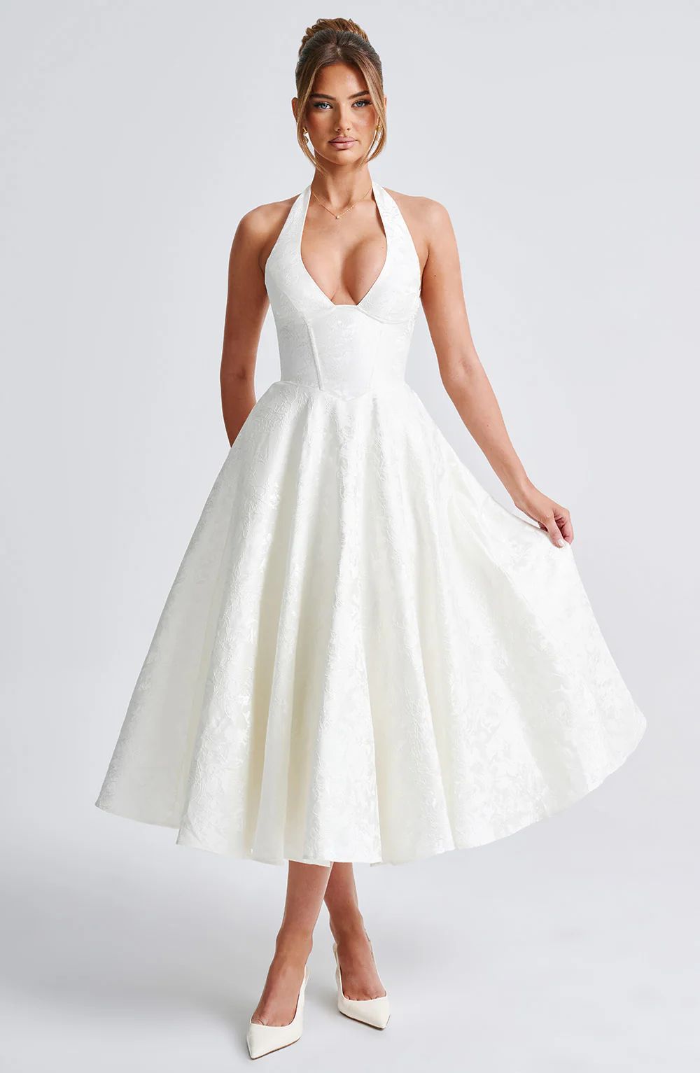 Barbara - Elegant Women's A-line Wedding Dress with Deep V-neck