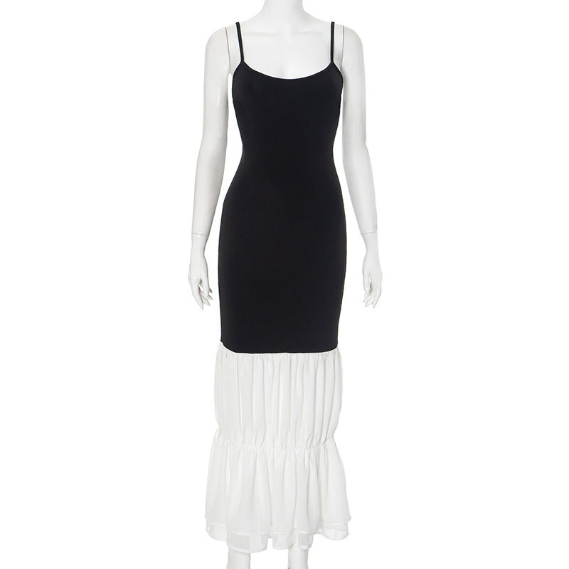 Annette - Elegant Women's Maxi Dress with Adjustable Spaghetti Straps and Contrast Skirt