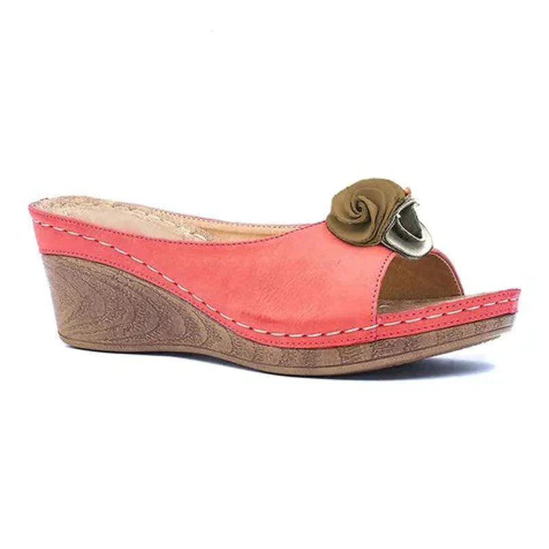 Josephine - Elegant Wedge Sandals with Floral Appliqué and Comfortable Design