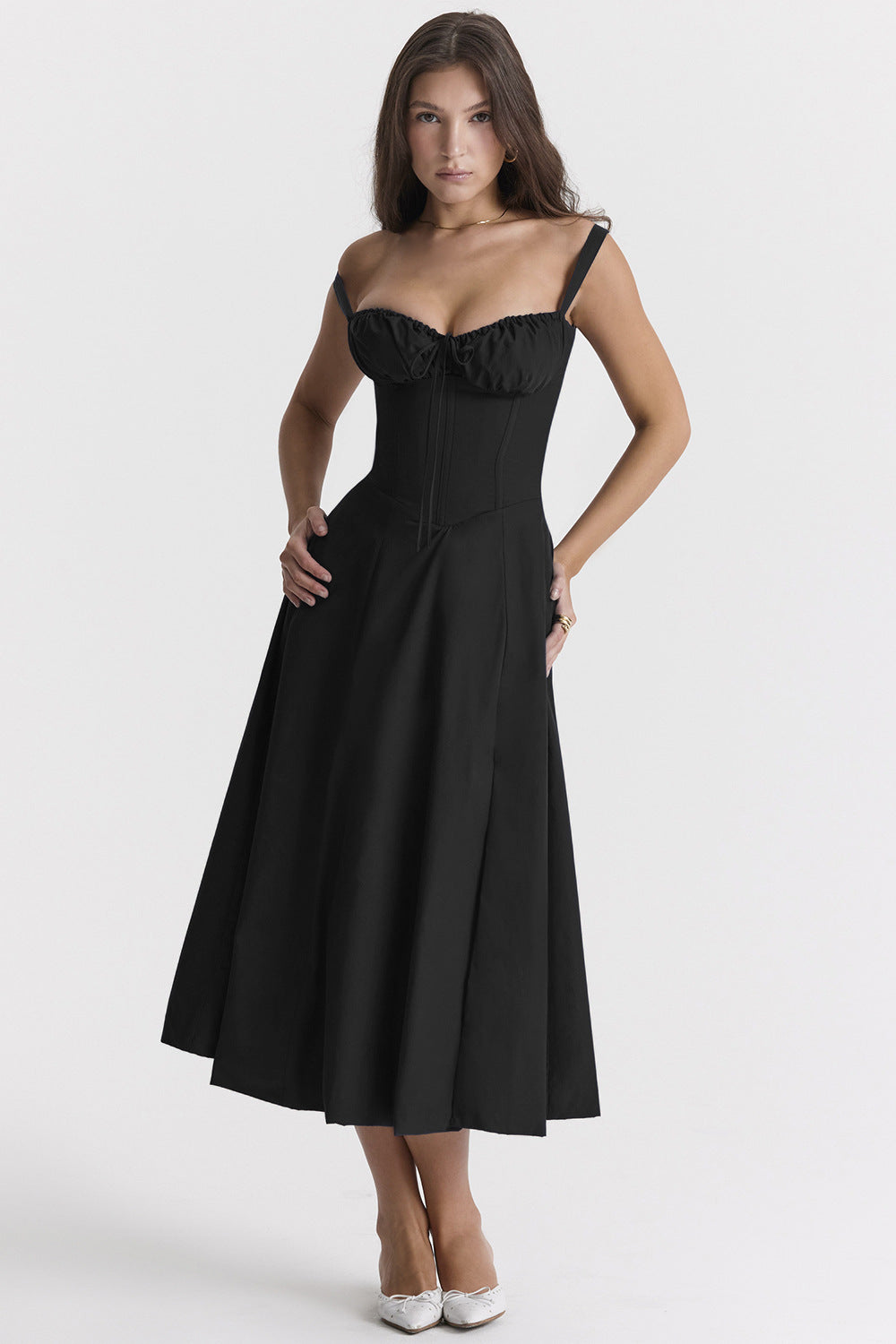 Nooria - Elegant Women's Floral Midi Dress with Flared Skirt