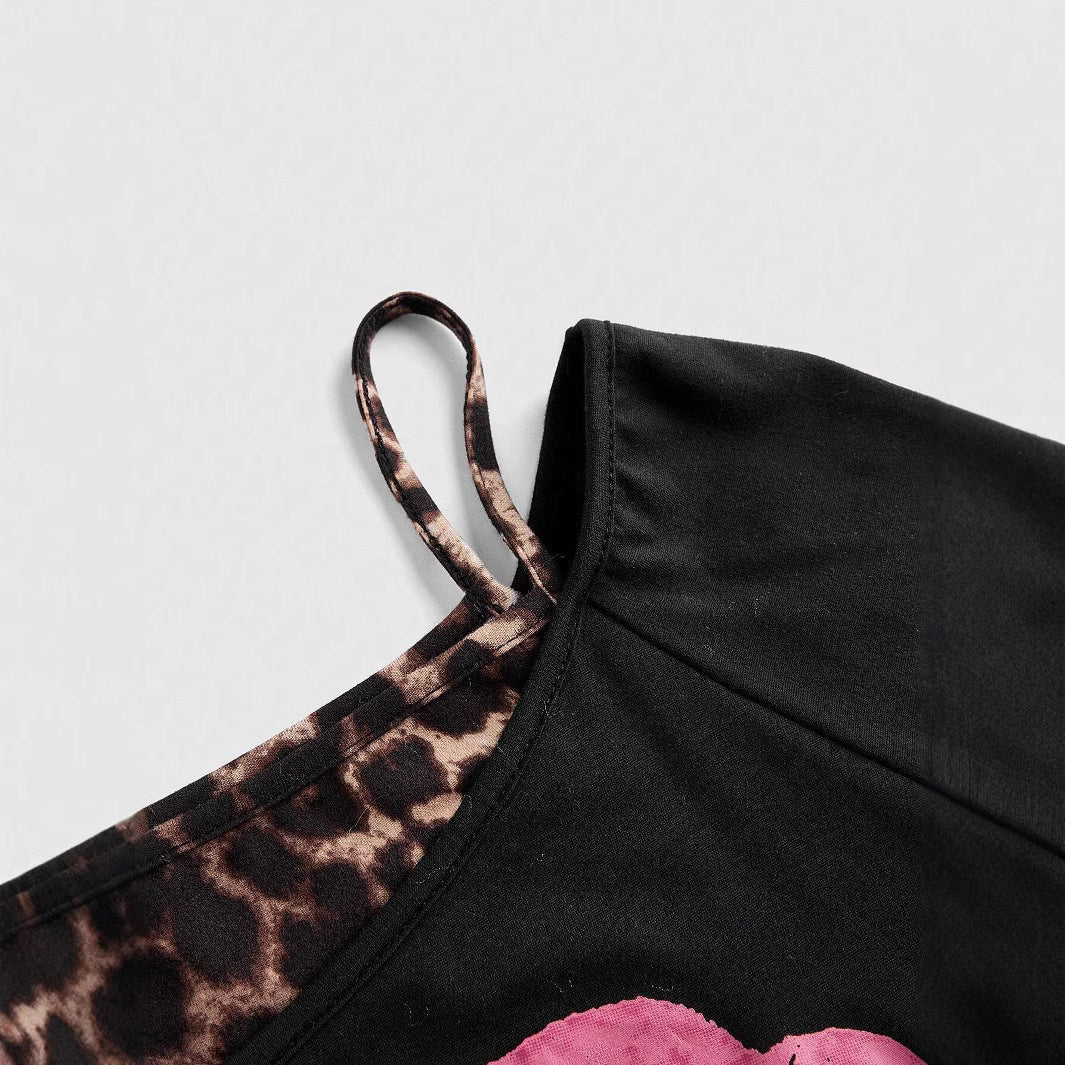 Klara - Trendy Off-Shoulder Top with Unique Leopard Print and Statement Design