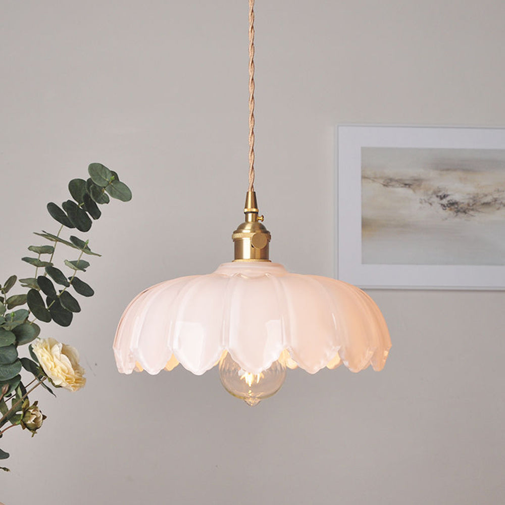 KindleGlo - Vintage Glazed Floral Hanging Lamp in Amber and Green