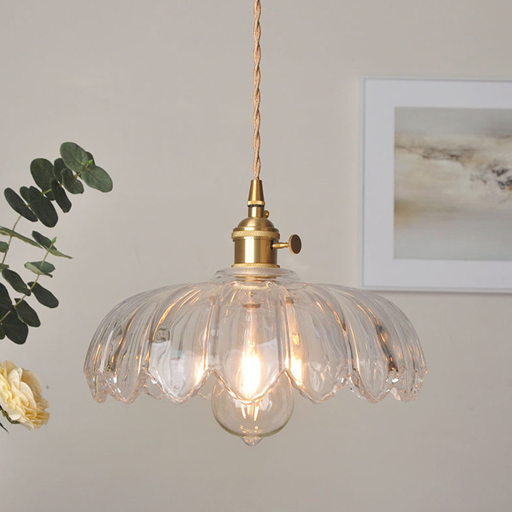 KindleGlo - Vintage Glazed Floral Hanging Lamp in Amber and Green