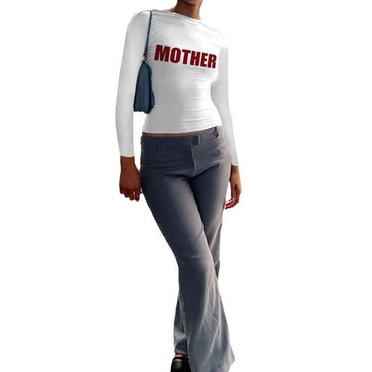Ameli - Women's Figure-Hugging Long-Sleeved Shirt with Creative Lettering
