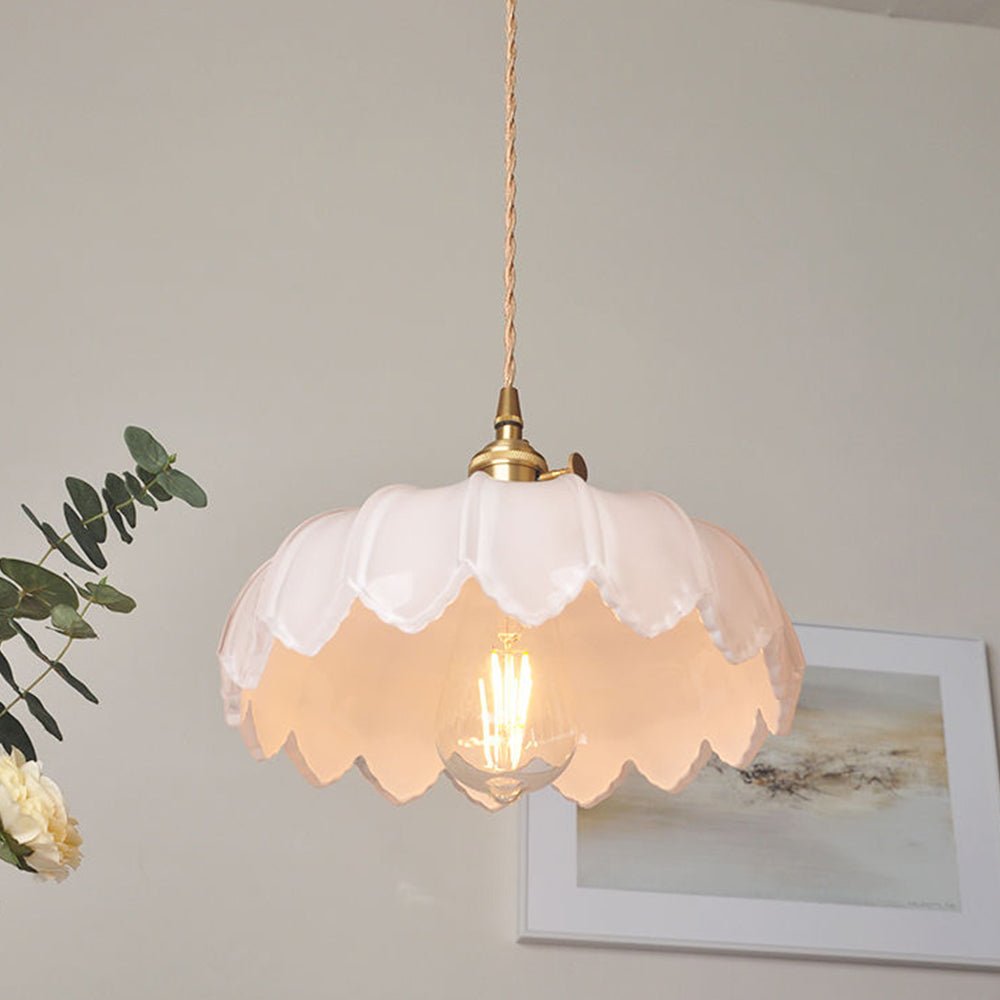 Evorra - Vintage Glass Flower Pendant Lamp With Green Amber Glass