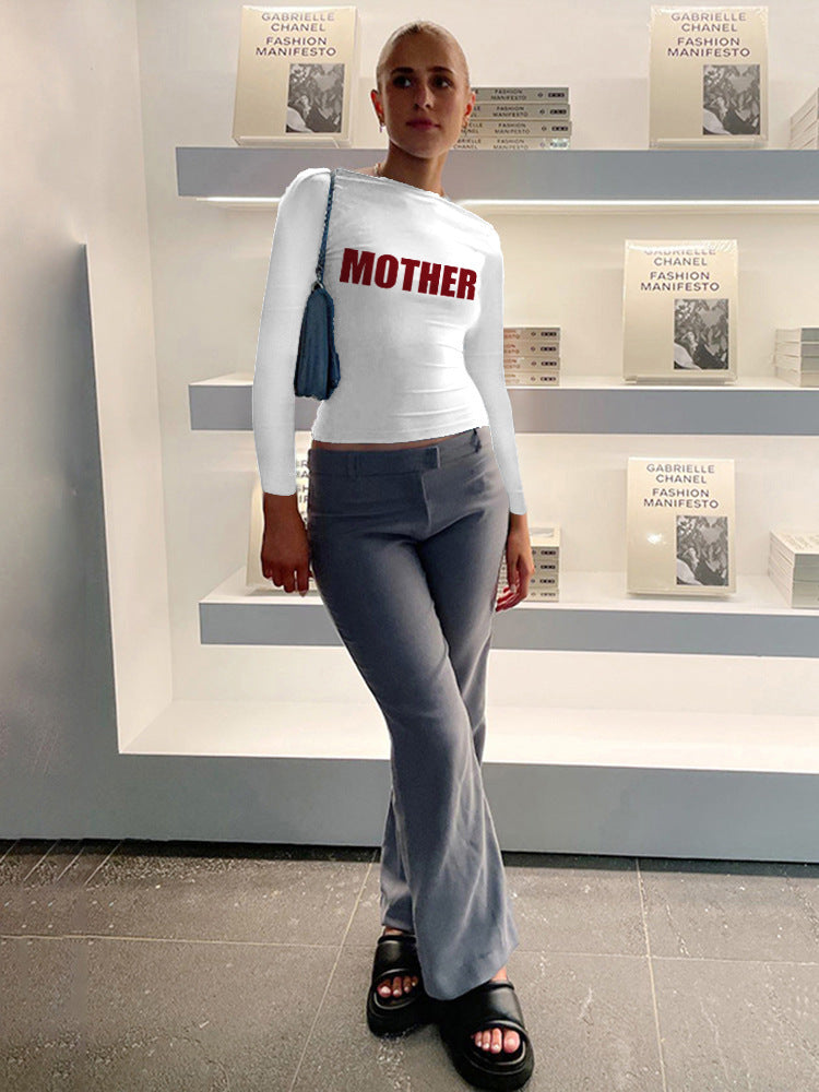 Ameli - Women's Figure-Hugging Long-Sleeved Shirt with Creative Lettering