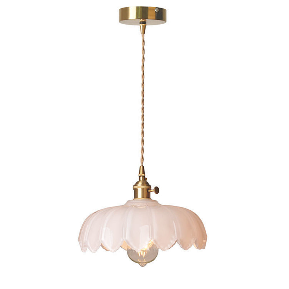 KindleGlo - Vintage Glazed Floral Hanging Lamp in Amber and Green