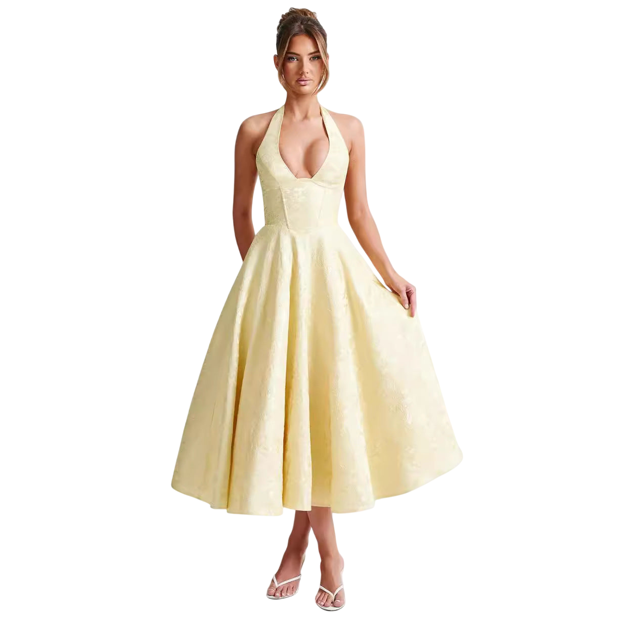 Barbara - Elegant Women's A-line Wedding Dress with Deep V-neck