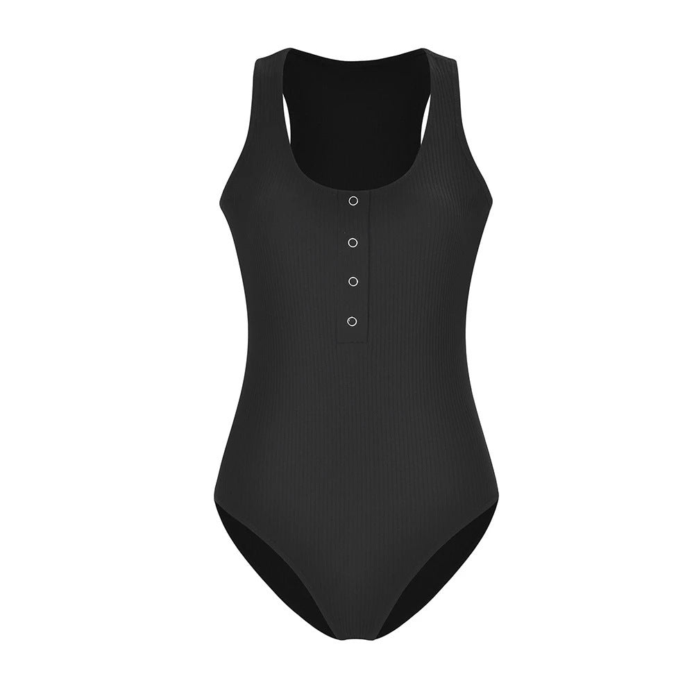 Camila - Women's Sporty One-Piece Swimsuit with Button Details