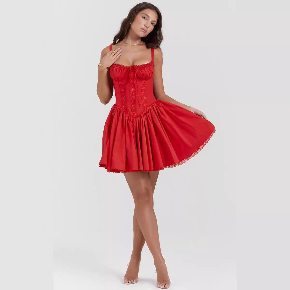 Marilla - Playful Women's Mini Dress with Elegant Lace Trim