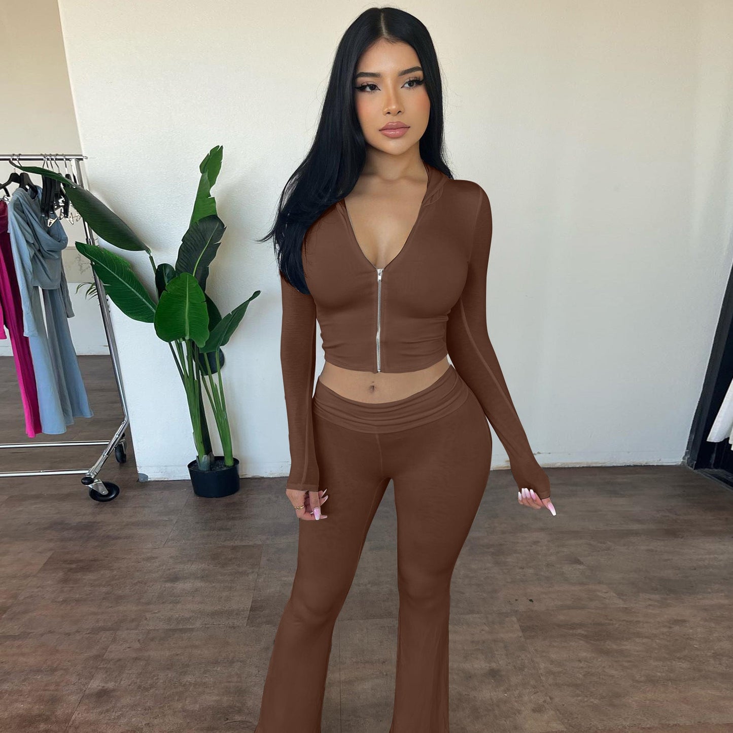 Carla - Casual Women's Tracksuit with Stylish Zip-Hoodie and Flared Pants