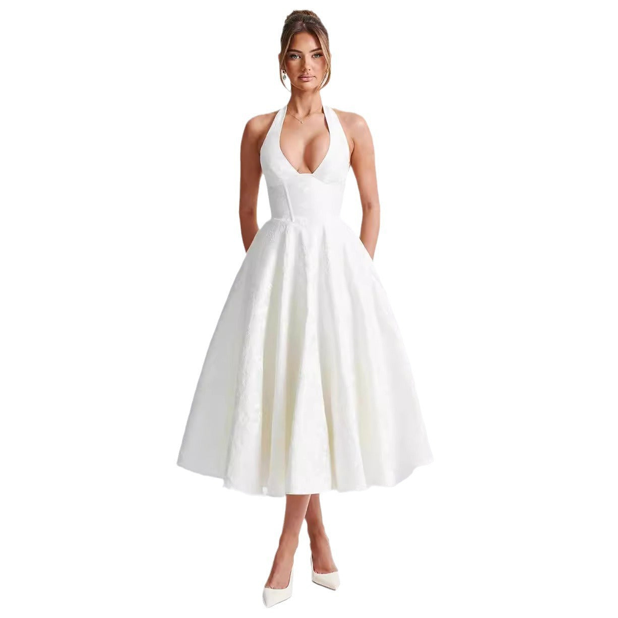 Barbara - Elegant Women's A-line Wedding Dress with Deep V-neck