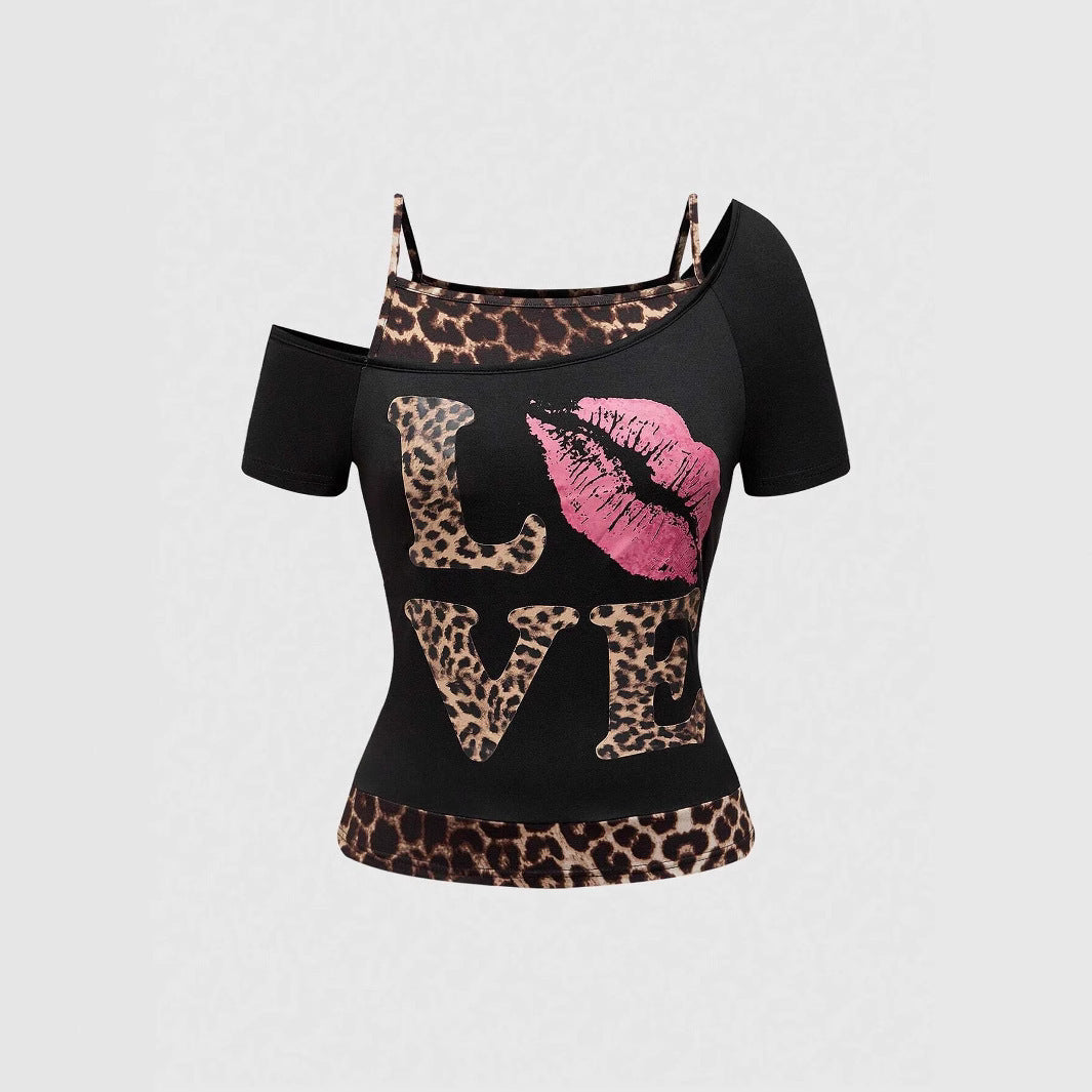 Klara - Trendy Off-Shoulder Top with Unique Leopard Print and Statement Design