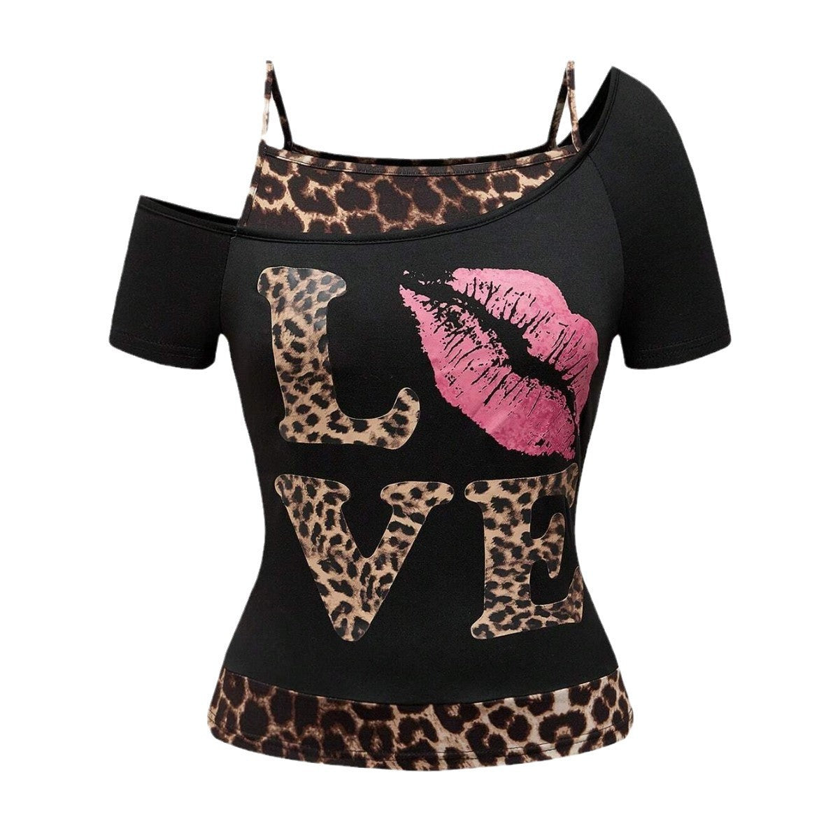 Klara - Trendy Off-Shoulder Top with Unique Leopard Print and Statement Design