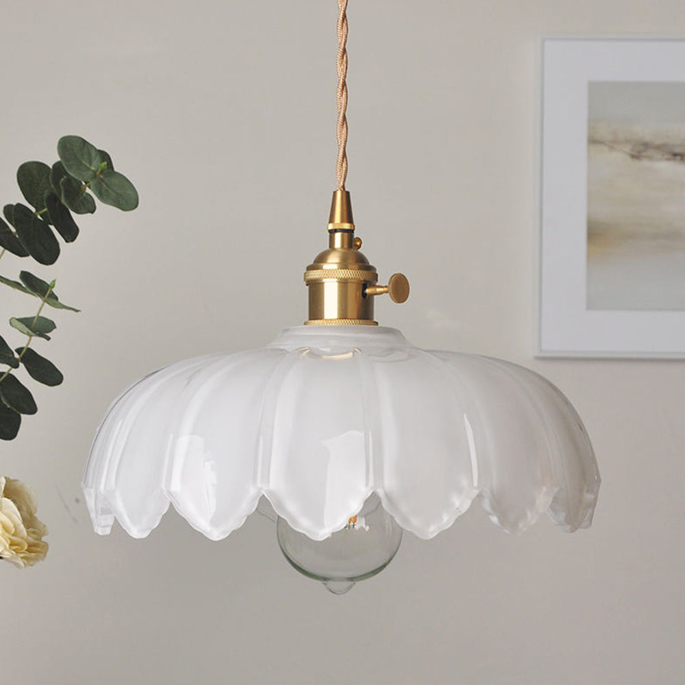 KindleGlo - Vintage Glazed Floral Hanging Lamp in Amber and Green