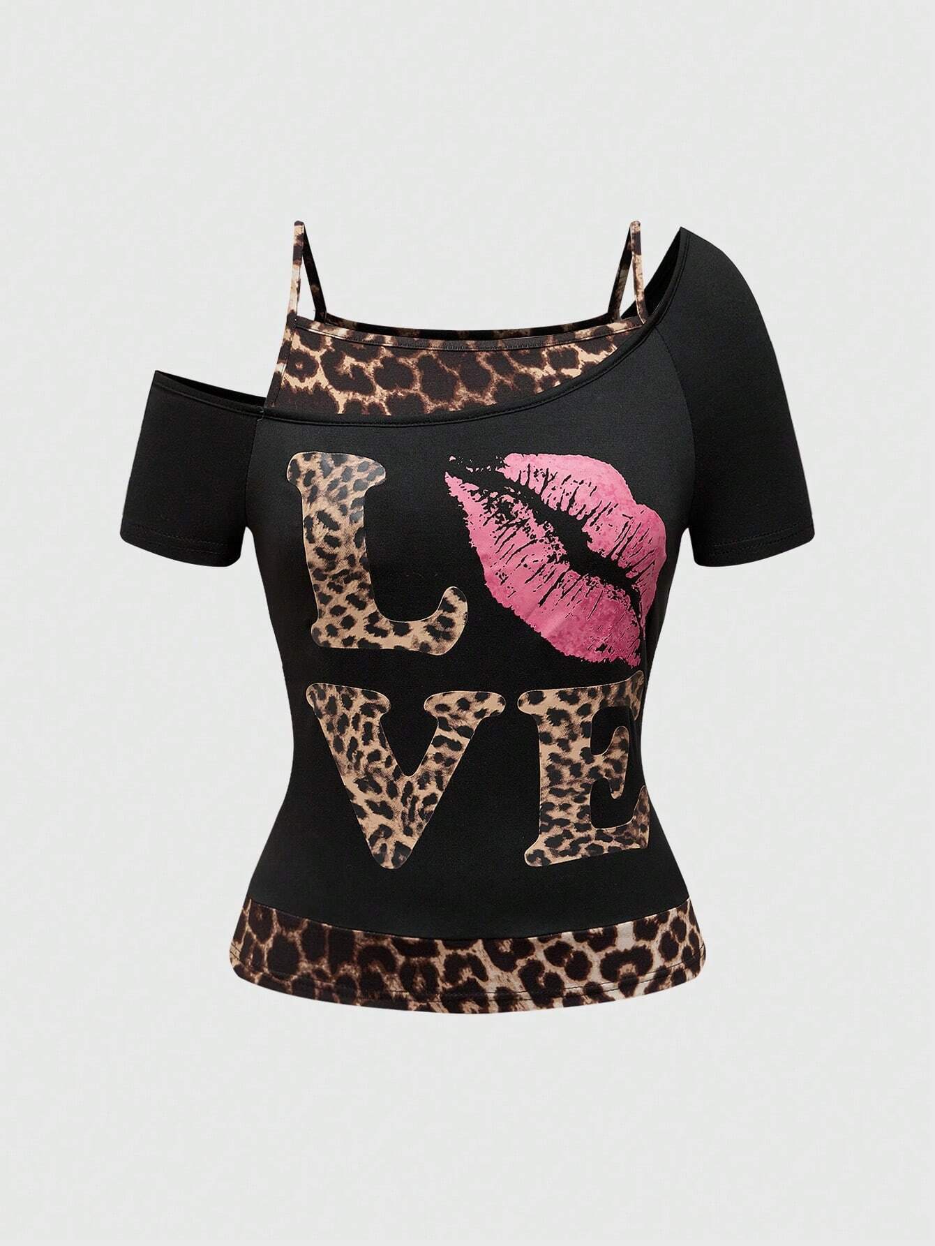 Klara - Trendy Off-Shoulder Top with Unique Leopard Print and Statement Design