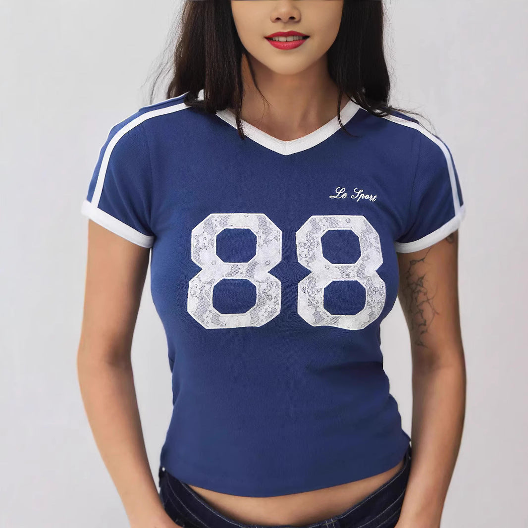 Alexandra - Stylish Women's Short Sleeve T-shirt with Trendy Lace Design