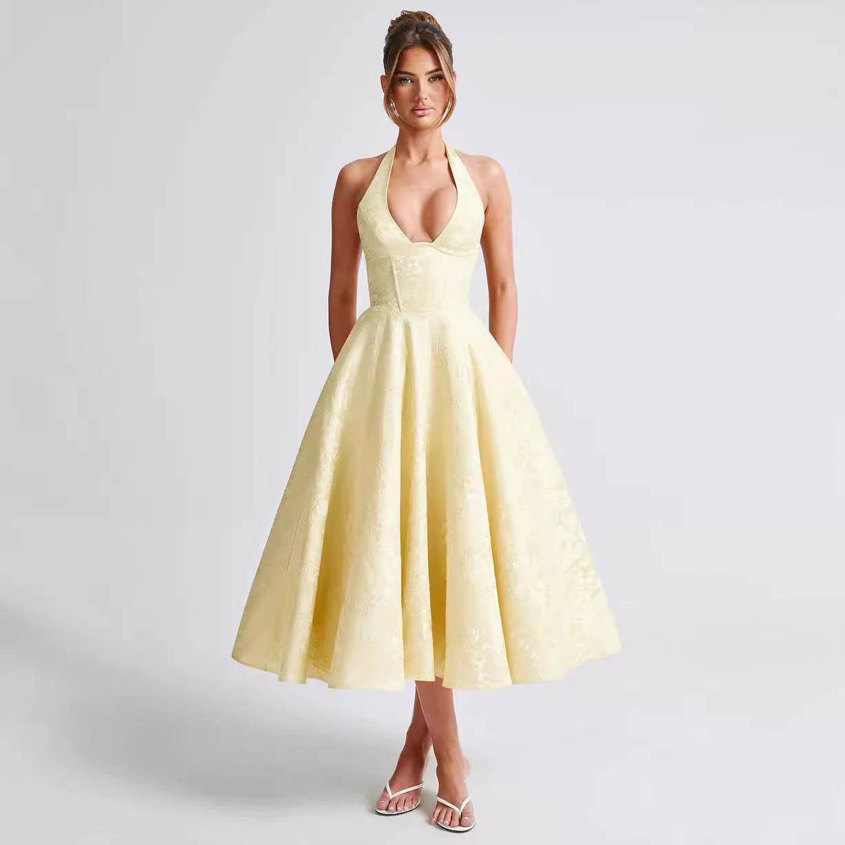 Barbara - Elegant Women's A-line Wedding Dress with Deep V-neck