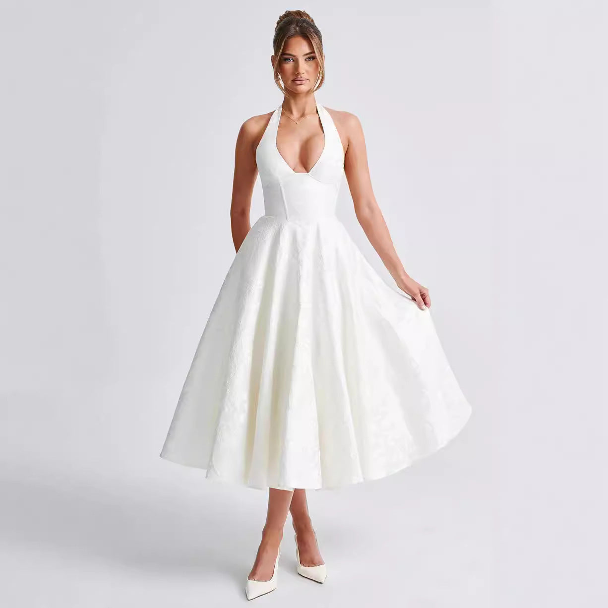Barbara - Elegant Women's A-line Wedding Dress with Deep V-neck