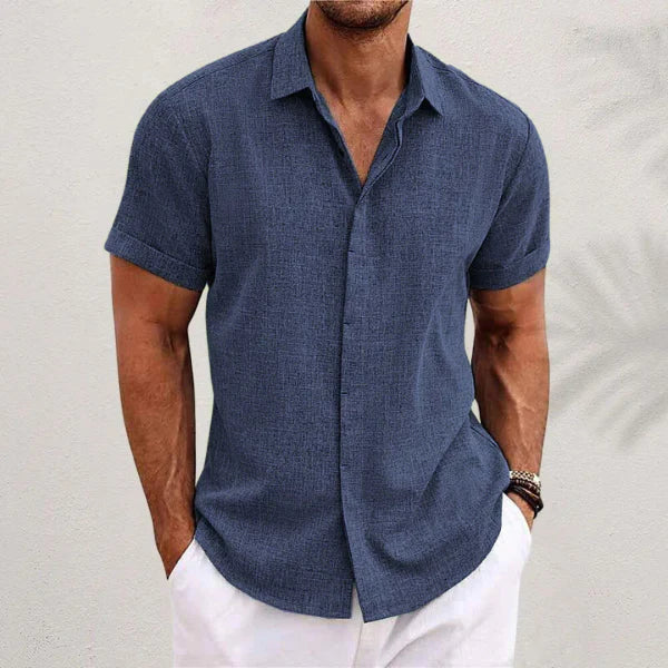 Bill - Minimalist Short Sleeve Cotton and Linen Shirt for Men