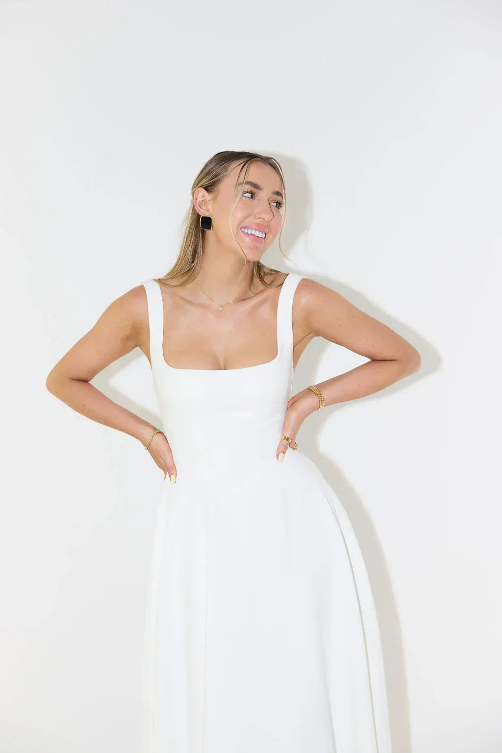 Hattie-Rae - Stylish High-Waisted Square-Neck Midi Dress for Summer Elegance
