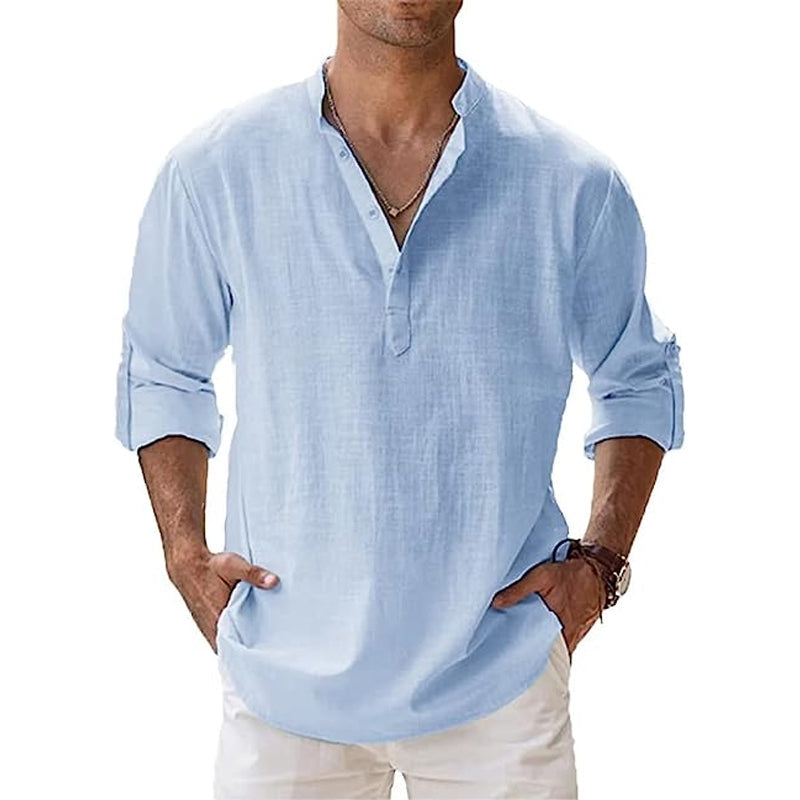 Drew - Lightweight Linen Henley Shirt for Men in Spring and Summer