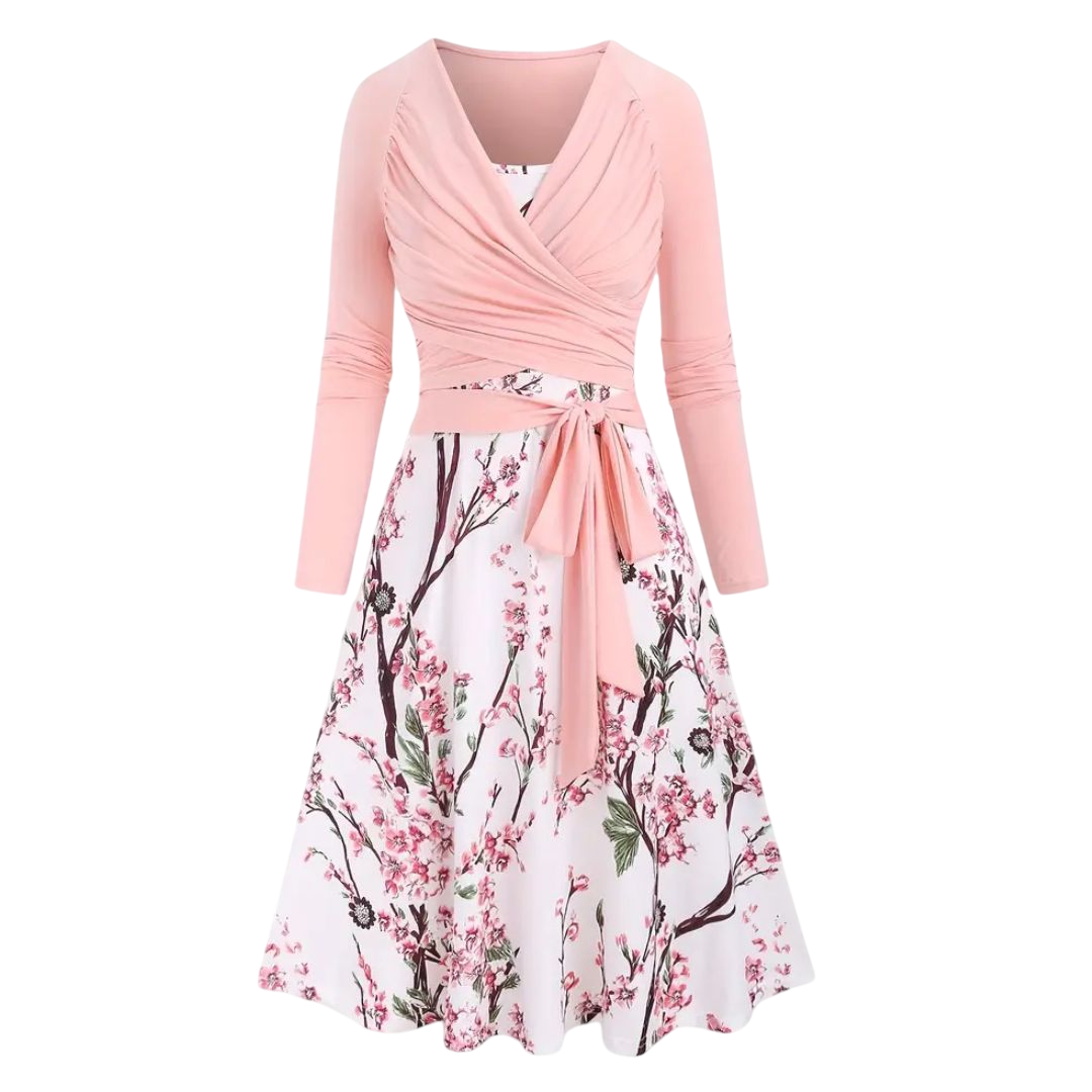 Arabesque - Elegant Women's 2-Piece Dress with Floral Design and V-Neck